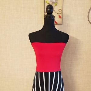 Womans Long Red Black Strapless Maxi Dress Large